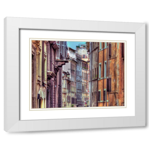 Narrow street through old buildings in Rome, Italy White Modern Wood Framed Art Print with Double Matting by Frank, Assaf
