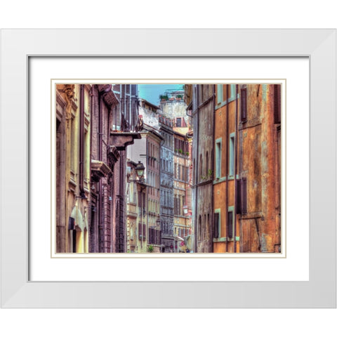 Narrow street through old buildings in Rome, Italy White Modern Wood Framed Art Print with Double Matting by Frank, Assaf