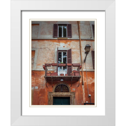 Old building with balcony in Rome, Italy White Modern Wood Framed Art Print with Double Matting by Frank, Assaf