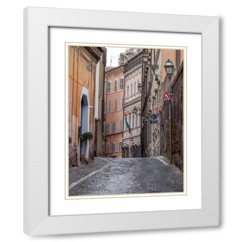 Narrow street through old buildings in Rome, Italy White Modern Wood Framed Art Print with Double Matting by Frank, Assaf