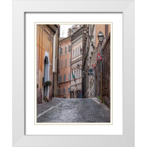 Narrow street through old buildings in Rome, Italy White Modern Wood Framed Art Print with Double Matting by Frank, Assaf