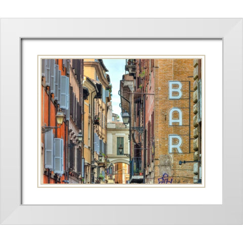 Narrow street through old buildings in Rome, Italy White Modern Wood Framed Art Print with Double Matting by Frank, Assaf