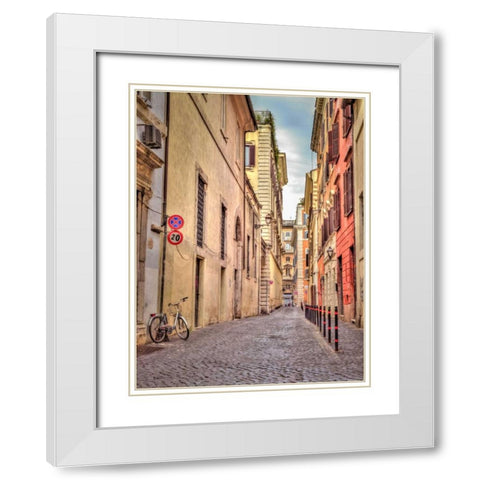 Narrow street through old buildings in Rome, Italy White Modern Wood Framed Art Print with Double Matting by Frank, Assaf
