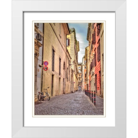 Narrow street through old buildings in Rome, Italy White Modern Wood Framed Art Print with Double Matting by Frank, Assaf