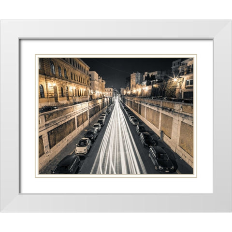 Strip Lights on road, Rome, Italy White Modern Wood Framed Art Print with Double Matting by Frank, Assaf