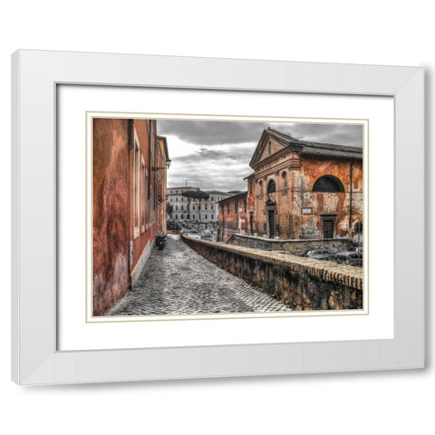 Narrow streets through old buildings, Rome, Italy White Modern Wood Framed Art Print with Double Matting by Frank, Assaf