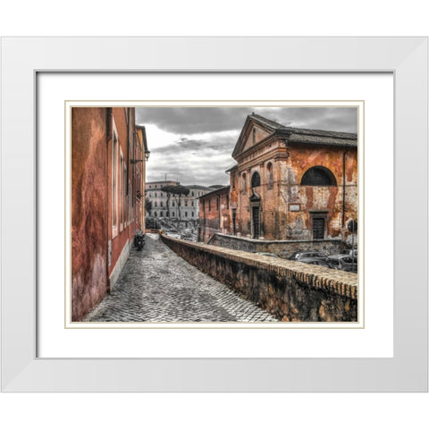 Narrow streets through old buildings, Rome, Italy White Modern Wood Framed Art Print with Double Matting by Frank, Assaf