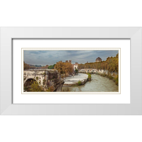 Tiber river through the city of Rome, Italy White Modern Wood Framed Art Print with Double Matting by Frank, Assaf