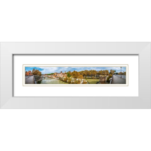 Tiber river through the city of Rome, Italy White Modern Wood Framed Art Print with Double Matting by Frank, Assaf