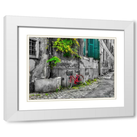 Bicycle outside old building, Rome, Italy White Modern Wood Framed Art Print with Double Matting by Frank, Assaf