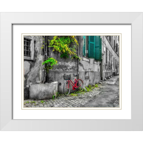 Bicycle outside old building, Rome, Italy White Modern Wood Framed Art Print with Double Matting by Frank, Assaf