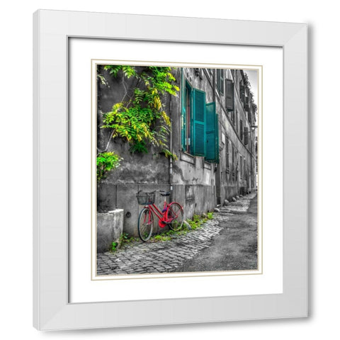 Bicycle outside old building, Rome, Italy White Modern Wood Framed Art Print with Double Matting by Frank, Assaf