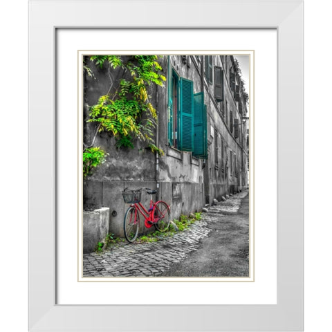 Bicycle outside old building, Rome, Italy White Modern Wood Framed Art Print with Double Matting by Frank, Assaf