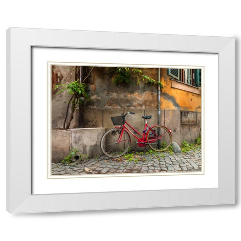 Bicycle outside old building, Rome, Italy White Modern Wood Framed Art Print with Double Matting by Frank, Assaf