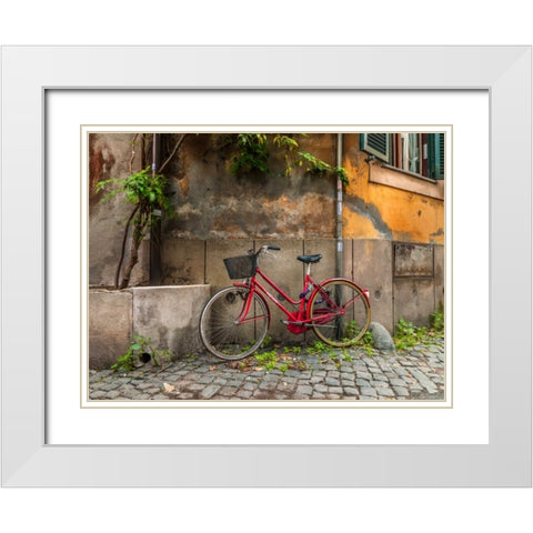 Bicycle outside old building, Rome, Italy White Modern Wood Framed Art Print with Double Matting by Frank, Assaf