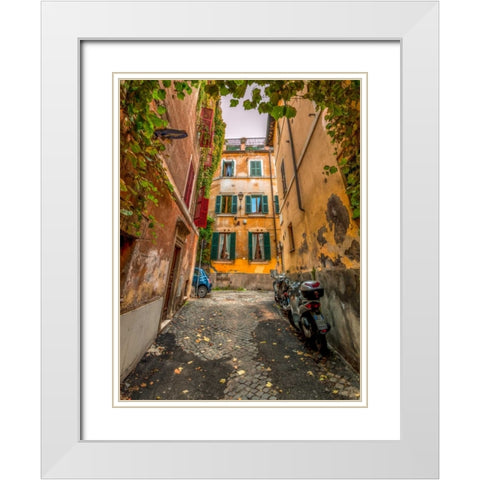 Narrow streets in old town of Rome, Italy White Modern Wood Framed Art Print with Double Matting by Frank, Assaf