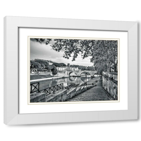 Tiber river through the city of Rome, Italy White Modern Wood Framed Art Print with Double Matting by Frank, Assaf