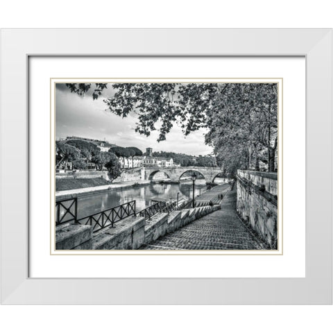 Tiber river through the city of Rome, Italy White Modern Wood Framed Art Print with Double Matting by Frank, Assaf