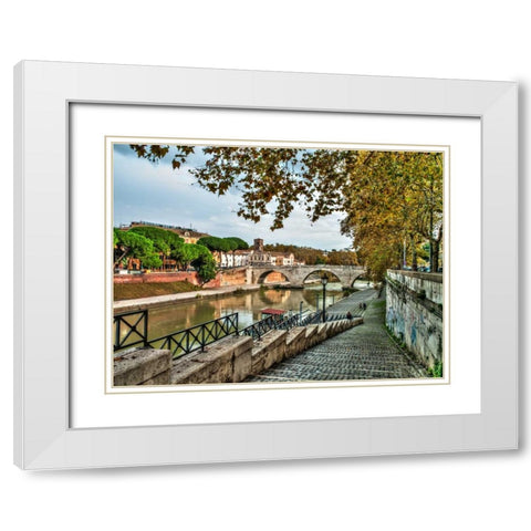Tiber river through the city of Rome, Italy White Modern Wood Framed Art Print with Double Matting by Frank, Assaf