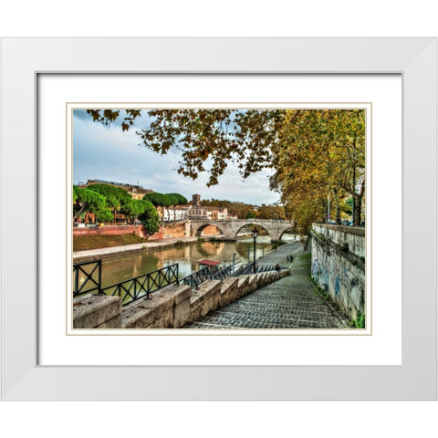 Tiber river through the city of Rome, Italy White Modern Wood Framed Art Print with Double Matting by Frank, Assaf