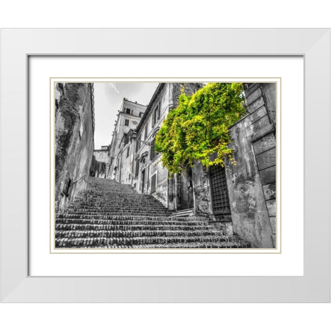 Steps through old buildings in Rome, Italy White Modern Wood Framed Art Print with Double Matting by Frank, Assaf
