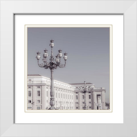 Lamppost in St. Peters Basilica square, Vatican, Rome White Modern Wood Framed Art Print with Double Matting by Frank, Assaf