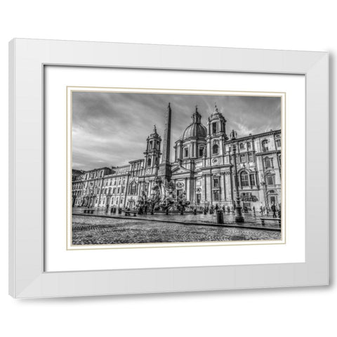 Piazza Navona and Fountain of Neptune. Rome, Italy White Modern Wood Framed Art Print with Double Matting by Frank, Assaf