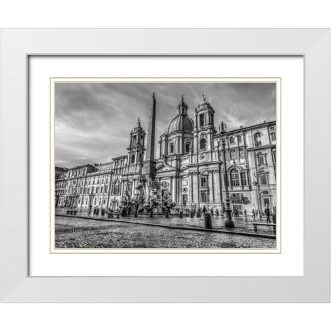 Piazza Navona and Fountain of Neptune. Rome, Italy White Modern Wood Framed Art Print with Double Matting by Frank, Assaf