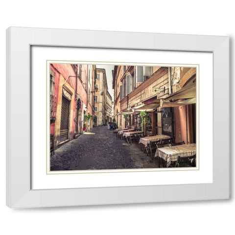 Street cafe in Rome White Modern Wood Framed Art Print with Double Matting by Frank, Assaf