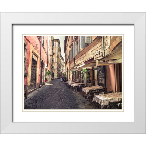 Street cafe in Rome White Modern Wood Framed Art Print with Double Matting by Frank, Assaf