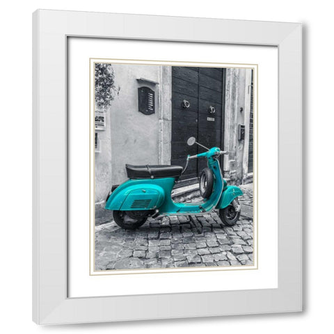 Old scooter on narrow street of Rome White Modern Wood Framed Art Print with Double Matting by Frank, Assaf