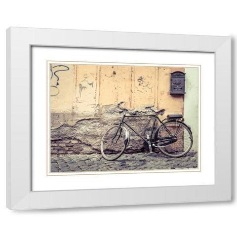Bicycle outdise old house in Rome White Modern Wood Framed Art Print with Double Matting by Frank, Assaf