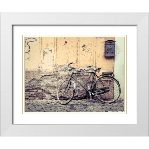 Bicycle outdise old house in Rome White Modern Wood Framed Art Print with Double Matting by Frank, Assaf