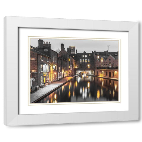 View of Gas street basin at evening in Birmingham, UK White Modern Wood Framed Art Print with Double Matting by Frank, Assaf