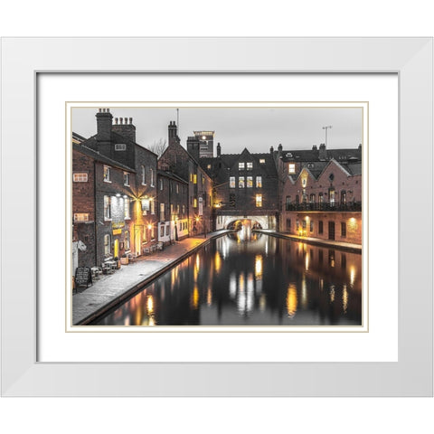 View of Gas street basin at evening in Birmingham, UK White Modern Wood Framed Art Print with Double Matting by Frank, Assaf