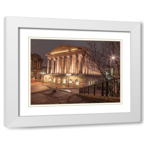 Famous Chamberlain square during night, Birmingham, UK White Modern Wood Framed Art Print with Double Matting by Frank, Assaf