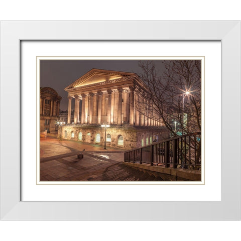 Famous Chamberlain square during night, Birmingham, UK White Modern Wood Framed Art Print with Double Matting by Frank, Assaf