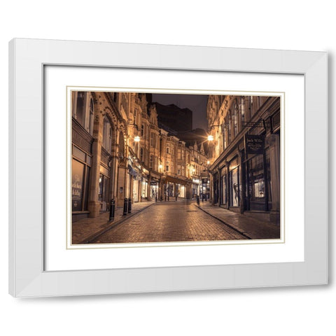 View of Cannon street at night, Birmingham, UK White Modern Wood Framed Art Print with Double Matting by Frank, Assaf