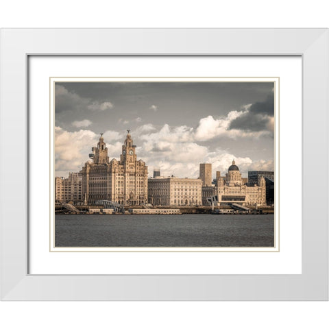 Liverpool skyline across the River Mersey, UK White Modern Wood Framed Art Print with Double Matting by Frank, Assaf