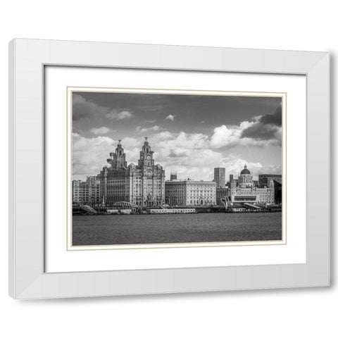 Liverpool city skyline across the River Mersey, UK, FTBR-1870 White Modern Wood Framed Art Print with Double Matting by Frank, Assaf