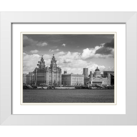 Liverpool city skyline across the River Mersey, UK, FTBR-1870 White Modern Wood Framed Art Print with Double Matting by Frank, Assaf