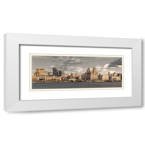 Liverpool skyline across the River Mersey, UK White Modern Wood Framed Art Print with Double Matting by Frank, Assaf