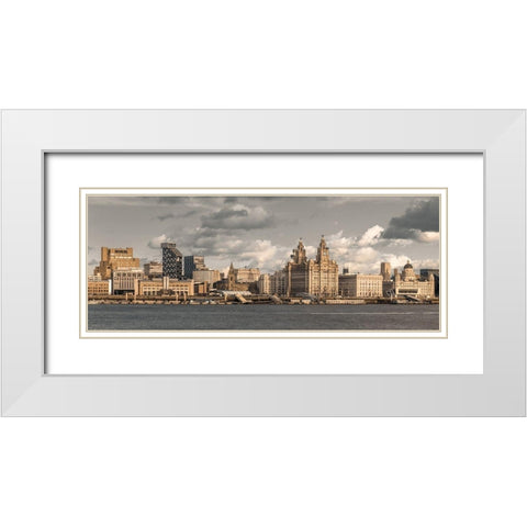 Liverpool skyline across the River Mersey, UK White Modern Wood Framed Art Print with Double Matting by Frank, Assaf