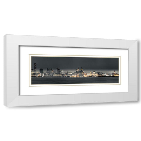 Liverpool skyline across the River Mersey, UK White Modern Wood Framed Art Print with Double Matting by Frank, Assaf