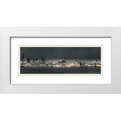 Liverpool skyline across the River Mersey, UK White Modern Wood Framed Art Print with Double Matting by Frank, Assaf