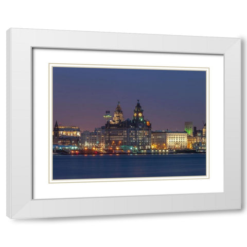 Liverpool city skyline across the River Mersey, UK,FTBR-1871 White Modern Wood Framed Art Print with Double Matting by Frank, Assaf