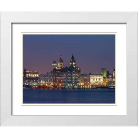 Liverpool city skyline across the River Mersey, UK,FTBR-1871 White Modern Wood Framed Art Print with Double Matting by Frank, Assaf