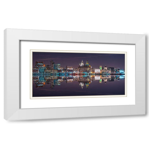 Liverpool city skyline across the River Mersey, UK, FTBR-1872 White Modern Wood Framed Art Print with Double Matting by Frank, Assaf