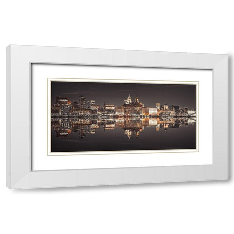 Liverpool skyline across the River Mersey, UK White Modern Wood Framed Art Print with Double Matting by Frank, Assaf
