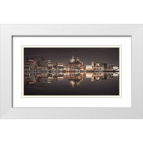 Liverpool skyline across the River Mersey, UK White Modern Wood Framed Art Print with Double Matting by Frank, Assaf